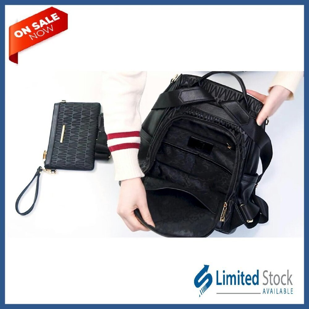 Women's Vegan Leather Anti-Theft Backpack with Wristlet, Multi-Pocket Travel Bag - Picture 8 of 8